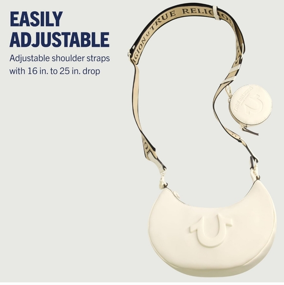 True Religion Horseshoe Logo Strap Crescent Hobo Bag- new - Picture 5 of 14